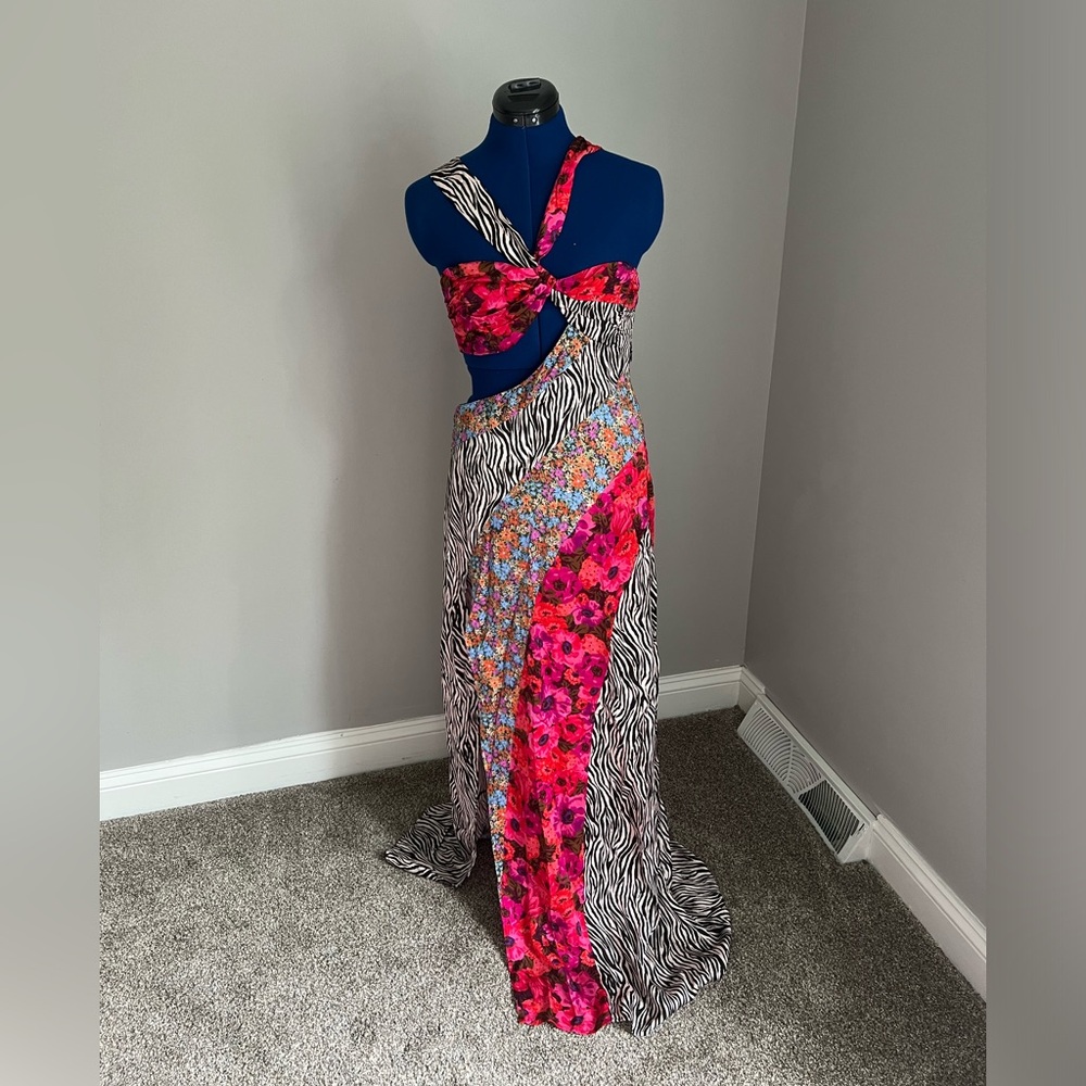 NWT For Love & Lemons Rita Mixed Print Cutout Floral and Zebra Maxi Dress Sz M - Picture 4 of 9